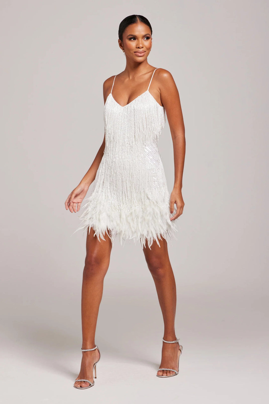 Margaret | Mini Cocktail Dress with Fringe and Feather Hem