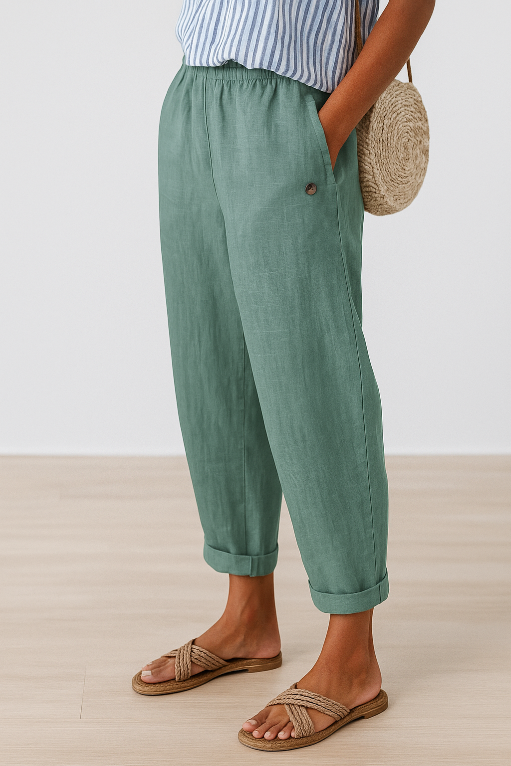 Gwen | Relaxed Fit Trousers with Elastic Waist and Button Detail