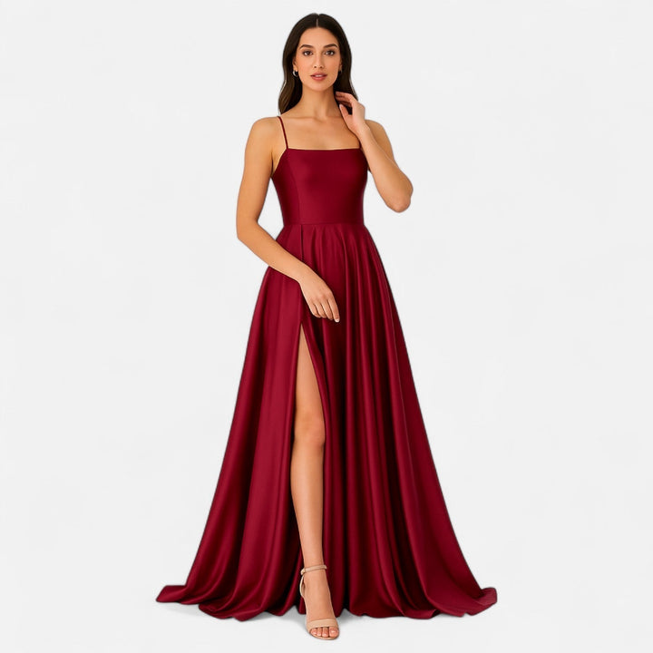 Gabrielle | Maxi Wedding Guest Dress with Thin Straps and Side Slit