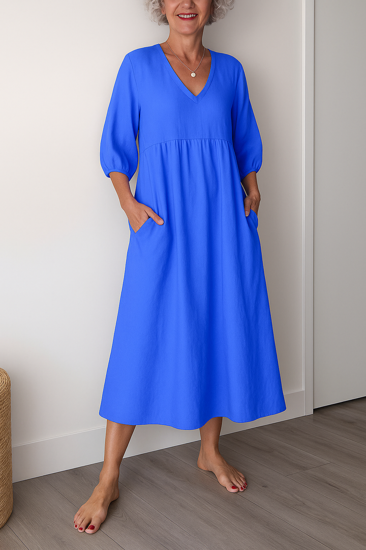 Ruby | Midi Summer Dress with V-Neck and Side Pockets