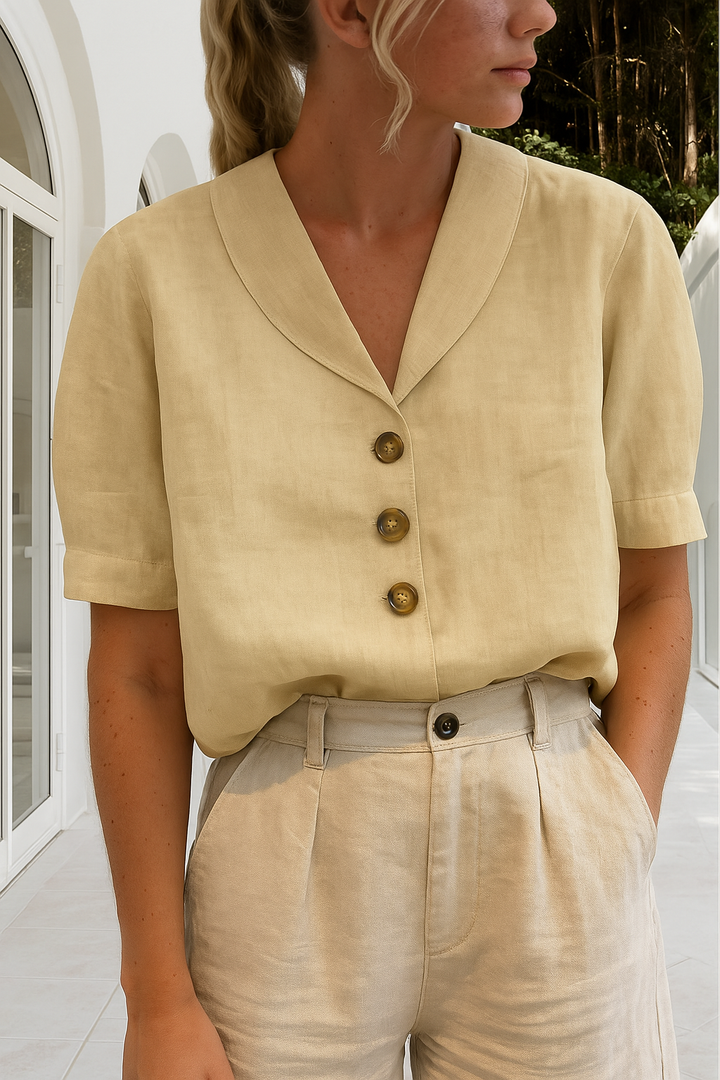 Winona | Short Sleeve Blouse with V Neckline and Button Front