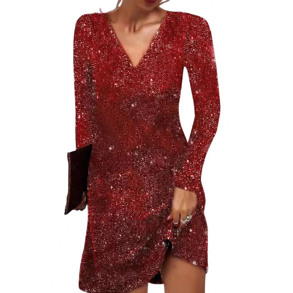Eleanor | Mini Cocktail Dress with Sequins and V-Neck