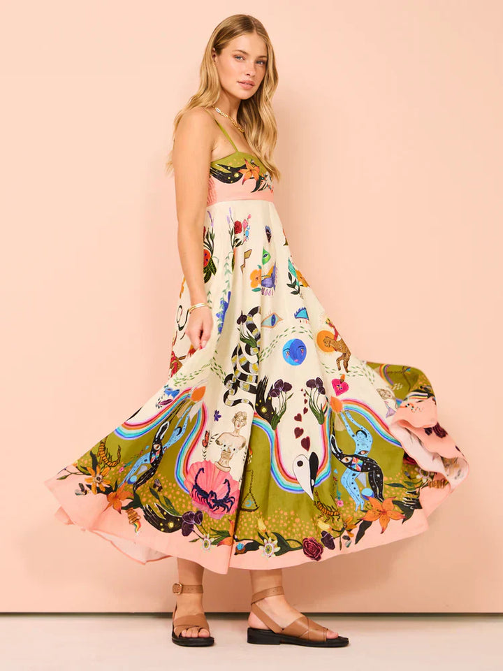 Aurelia | Maxi Summer Dress with Boho Print and Square Neck