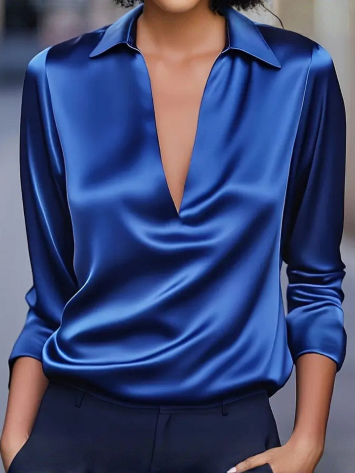 Sylv | Blouse with Deep V-Neck and Long Sleeves