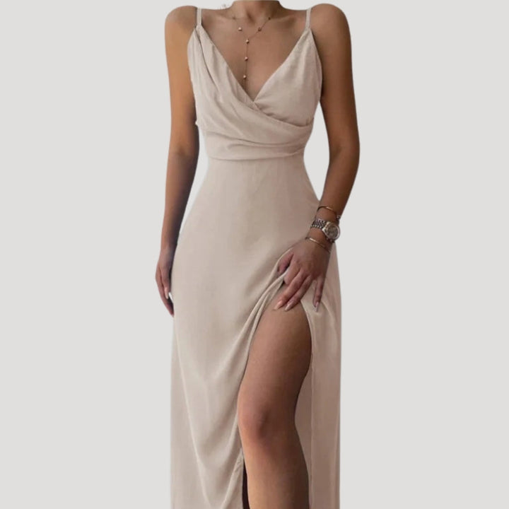 Chloe | Maxi Wedding Guest Dress with V-Neck Wrap and Side Slit