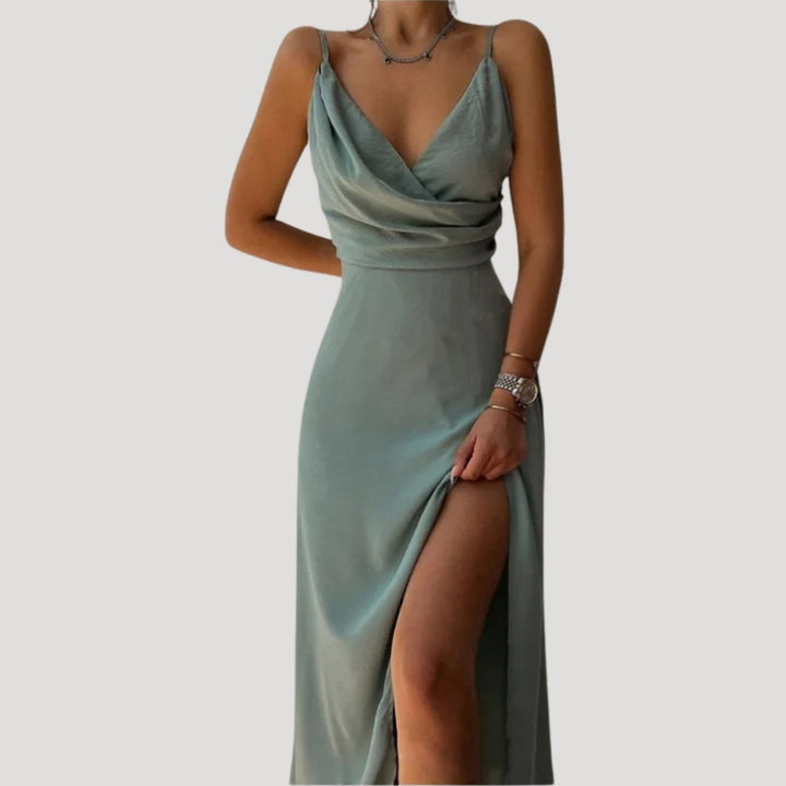Chloe | Maxi Wedding Guest Dress with V-Neck Wrap and Side Slit