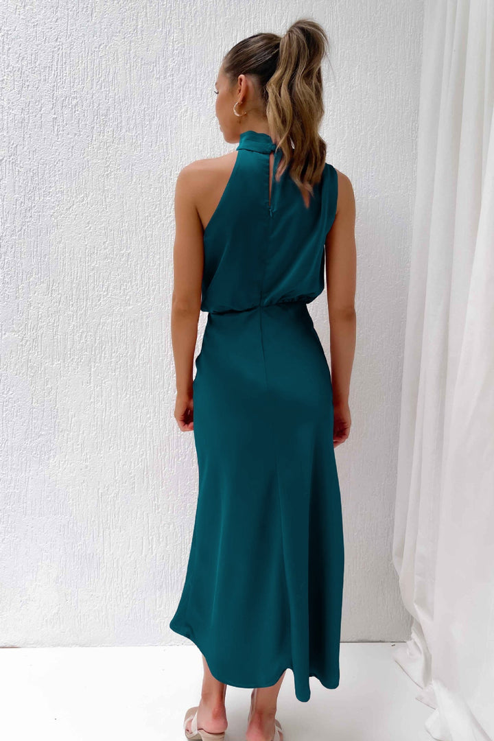 Diane | Maxi Halter Neck Dress with Cowl Drape