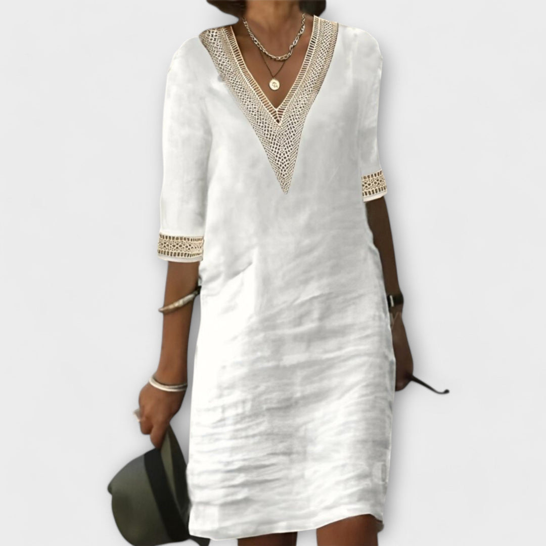 Lauren | Mini Summer Dress with V-Neck and Lace Trim