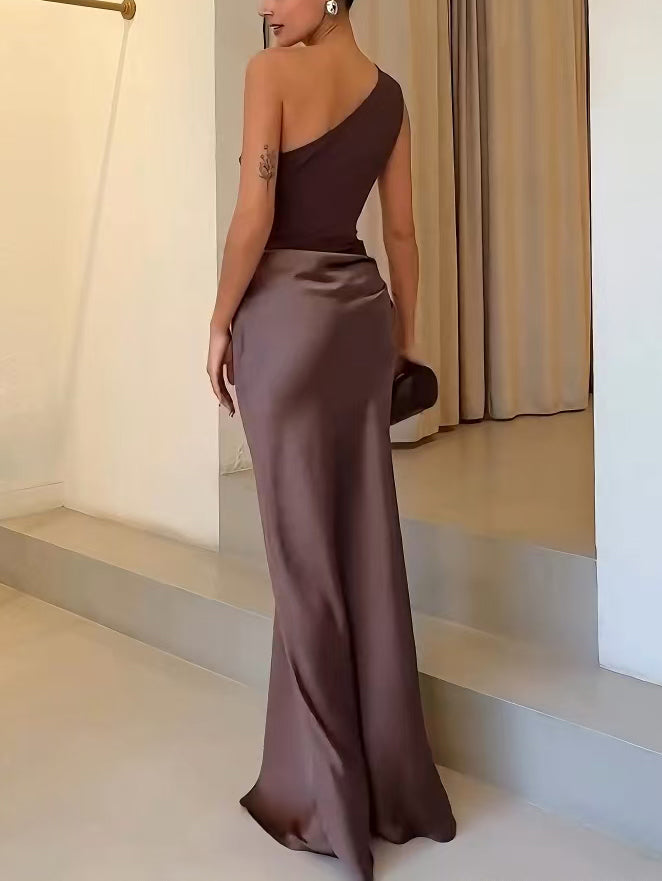 Sandra | Maxi Wedding Guest Dress with One Shoulder and Draped Bodice