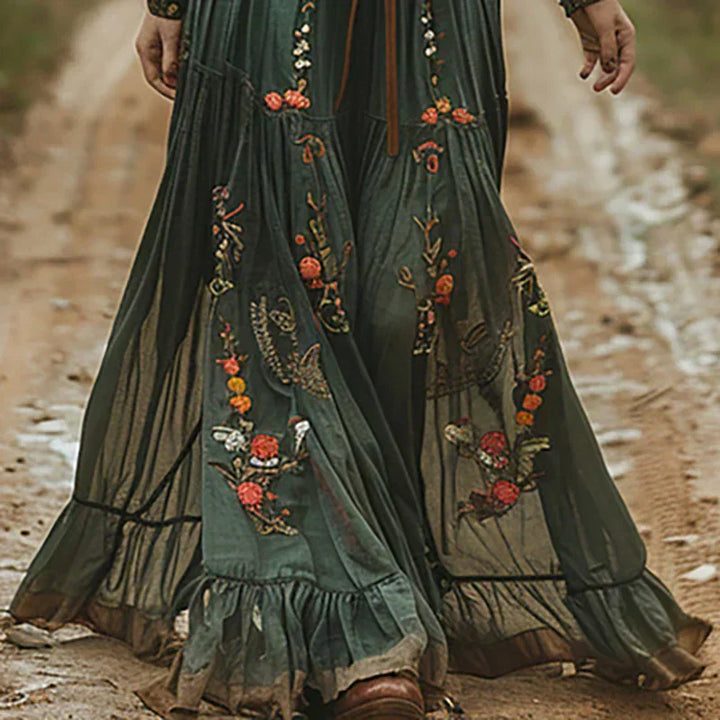 Olivia | Maxi Wedding Guest Dress with Embroidered Detail and V-Neck