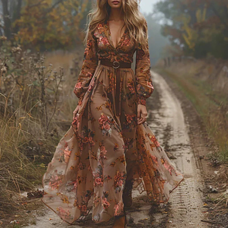 Olivia | Maxi Wedding Guest Dress with Embroidered Detail and V-Neck