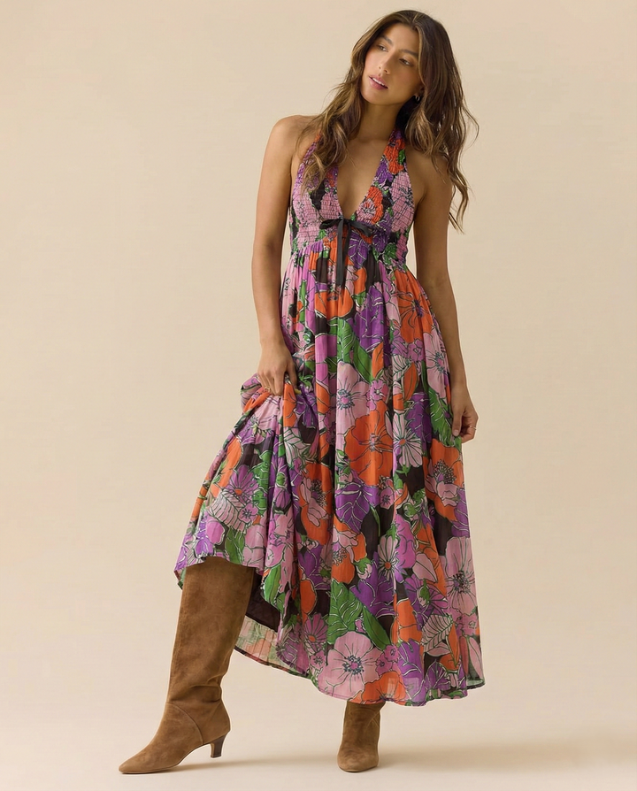 Daisy | Maxi Summer Dress with Floral Print and Halter Neckline