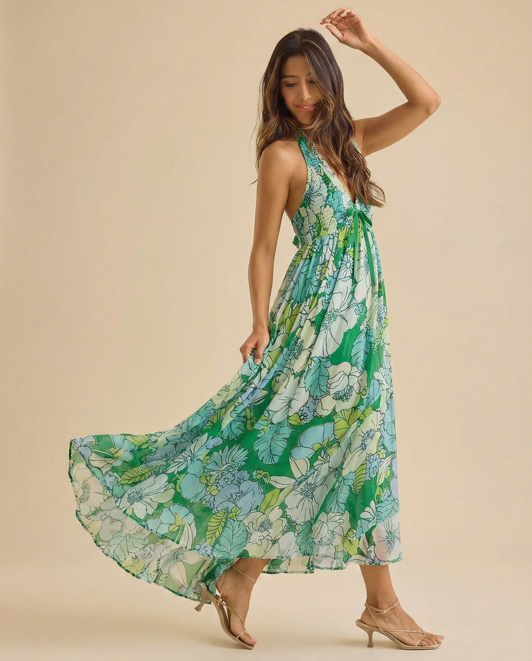 Daisy | Maxi Summer Dress with Floral Print and Halter Neckline