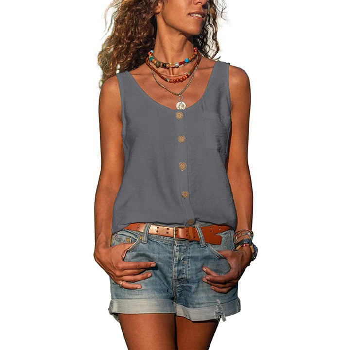 Fien | Sleeveless Button-Front Top with Scoop Neck and Relaxed Fit