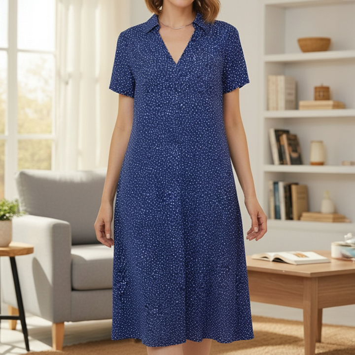 Wendy | Midi Summer Dress with V-Neck and Short Sleeves