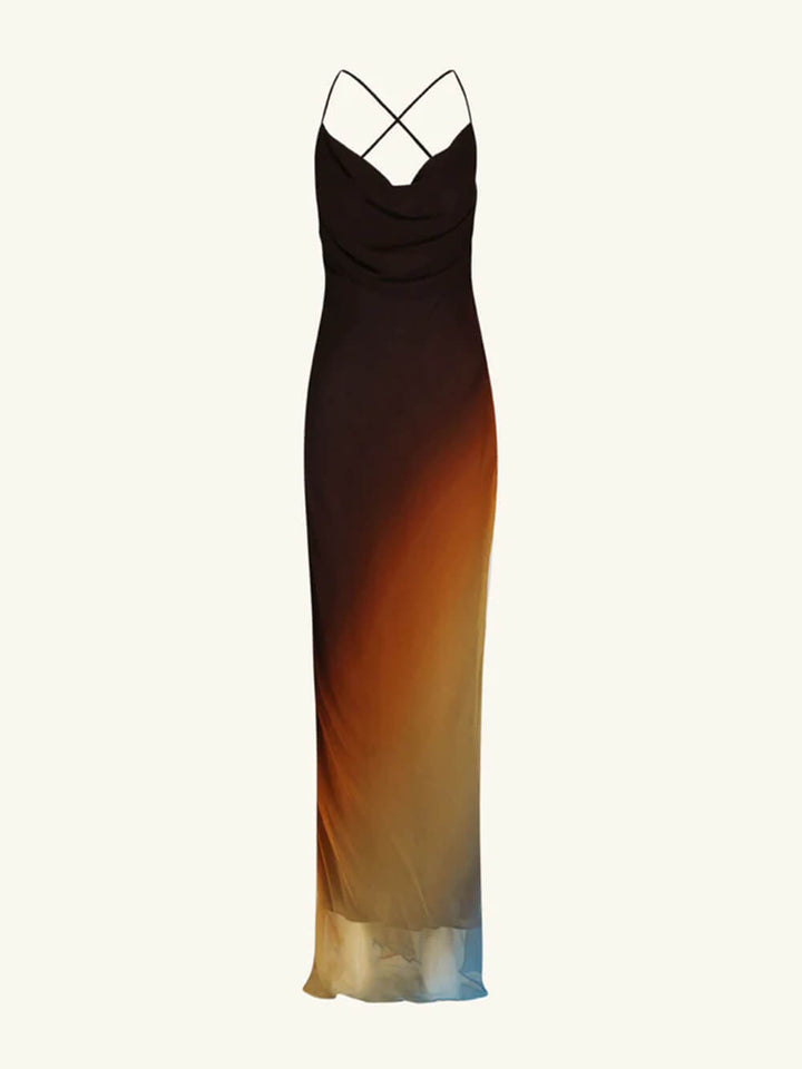 Mary | Maxi Summer Dress with Cowl Neck and Gradient Print