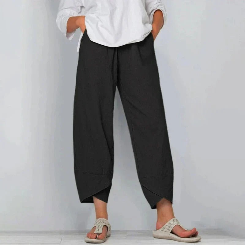 Sia | Tapered Trousers with Elasticated Waist and Cropped Hem