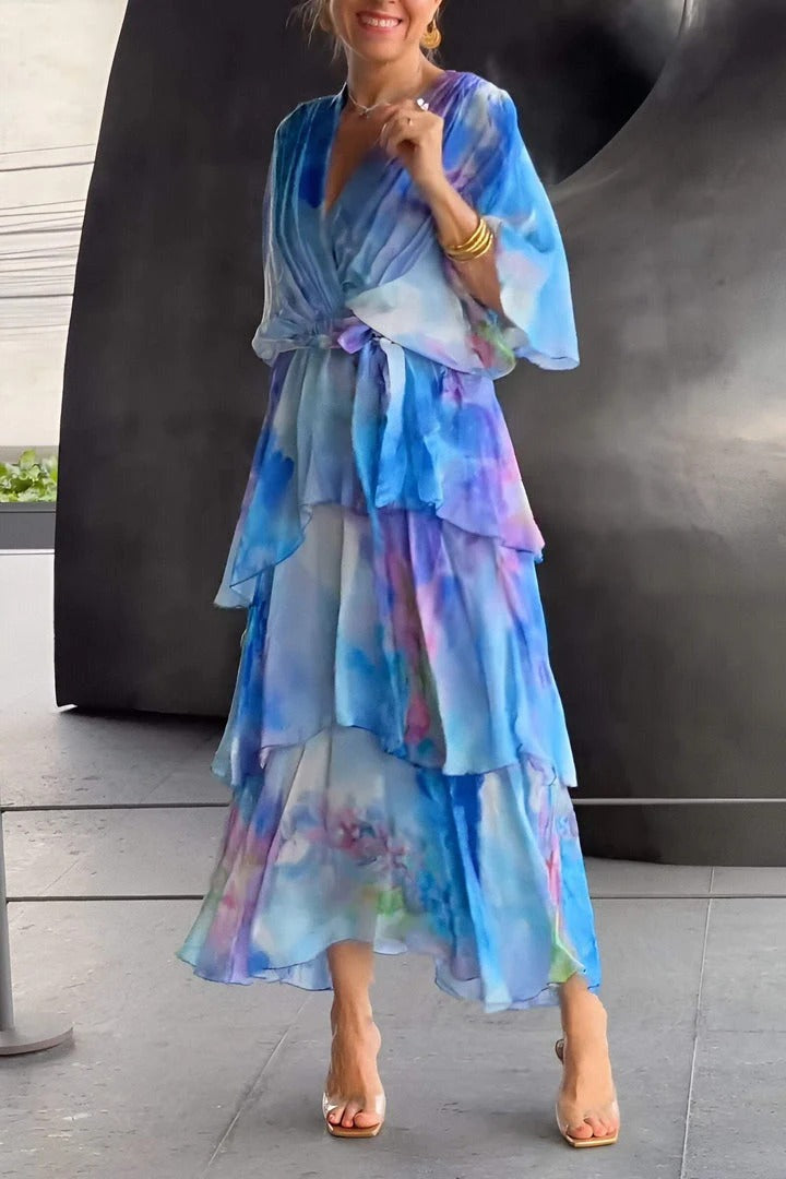 Polly | Maxi Wedding Guest Dress with Floral Print and V-Neck Wrap