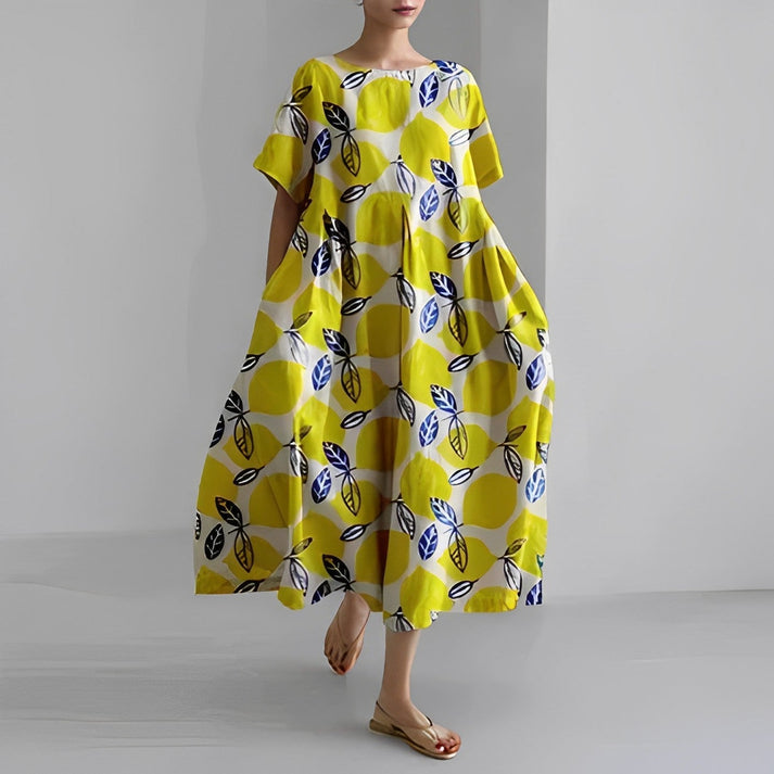 Jacklyn | Midi Summer Dress with Floral Print and Round Neck