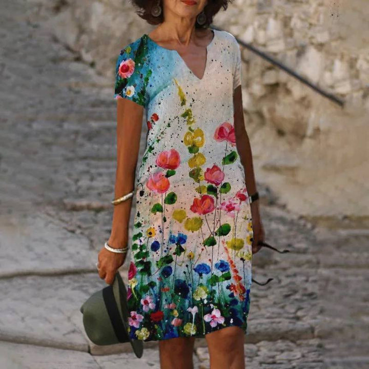 Hannah | Mini Summer Dress with Floral Print and V-Neck