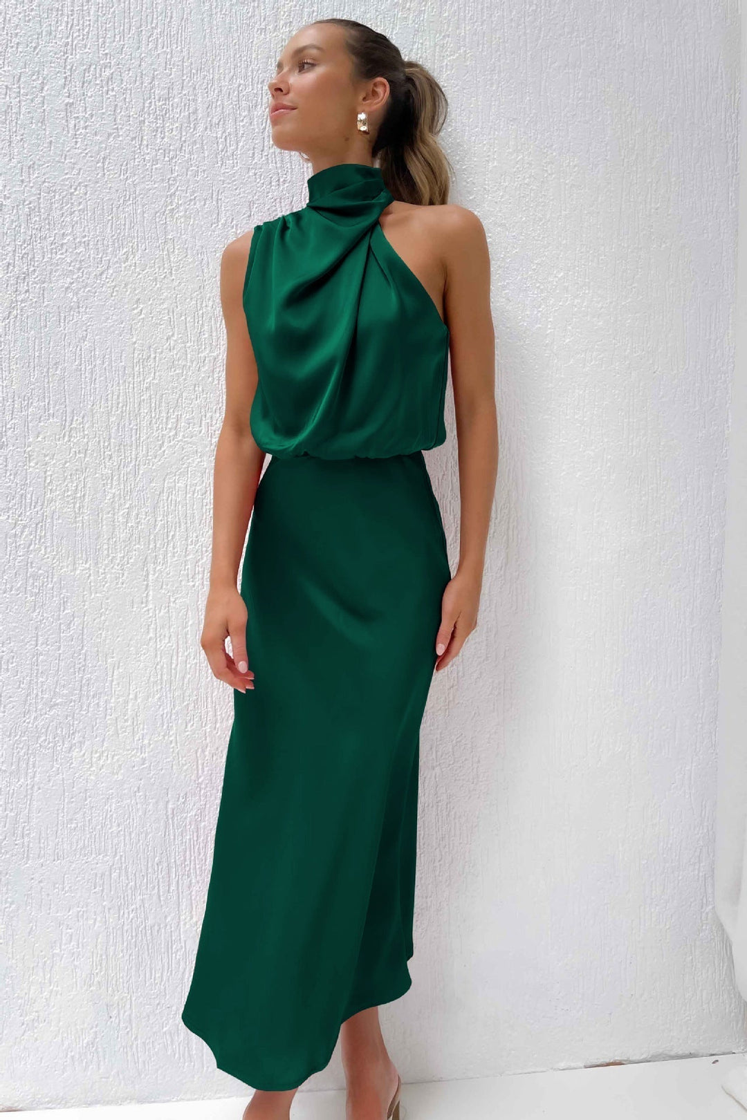 Diane | Maxi Halter Neck Dress with Cowl Drape