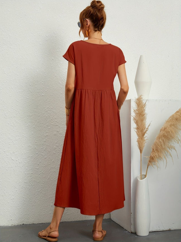 Magnolia | Midi Summer Dress with Round Neck and Pockets