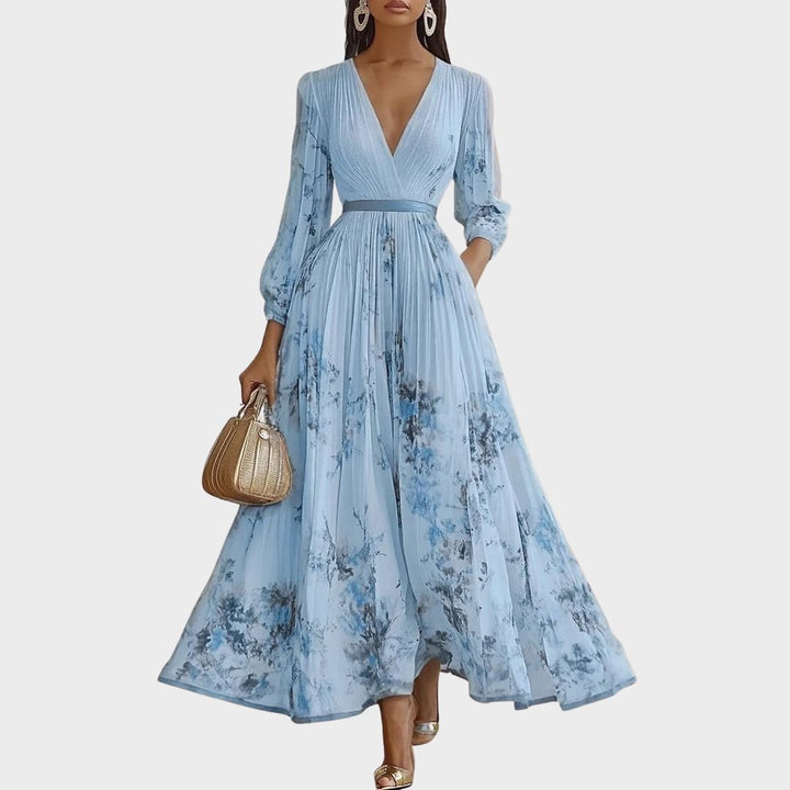 Rowena | Wedding Guest Maxi Dress Pleated V-Neck