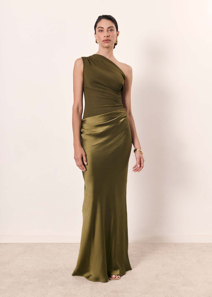 Emily | Maxi Wedding Guest Dress with One Shoulder and Ruched Bodice