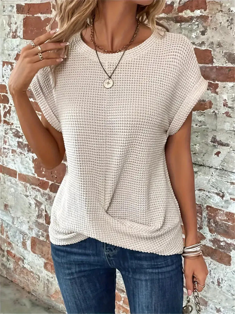 Tara | Waffle Textured Top with Round Neck and Twisted Hem