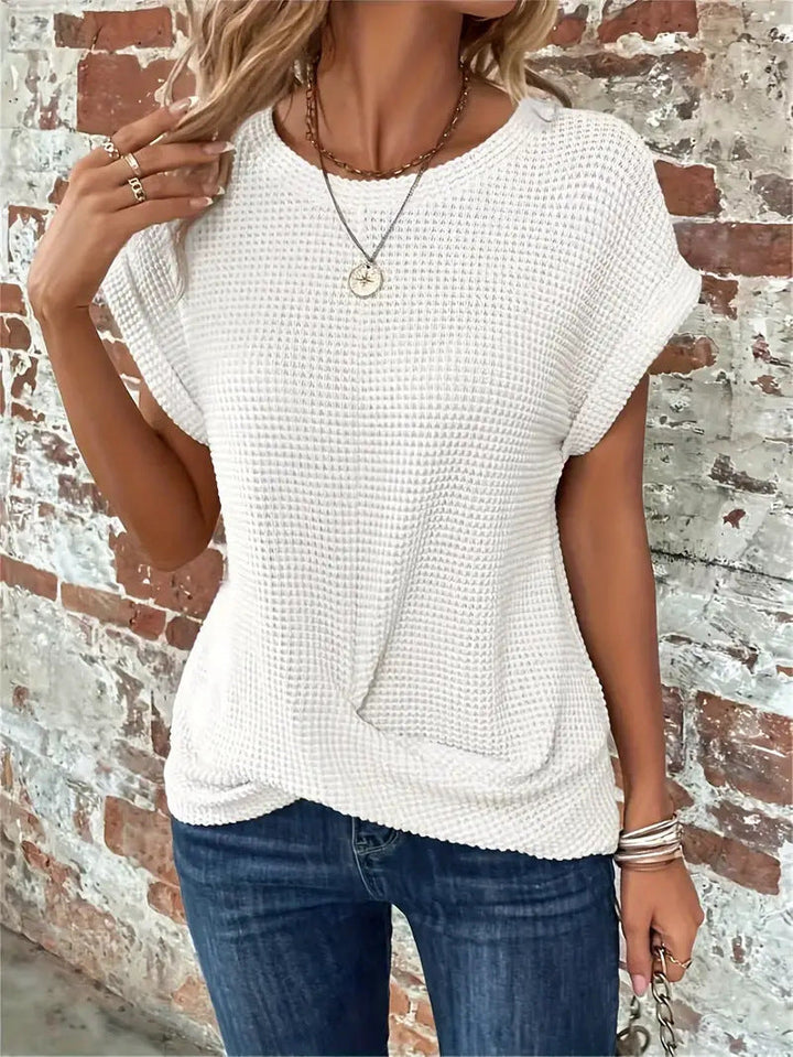 Tara | Waffle Textured Top with Round Neck and Twisted Hem