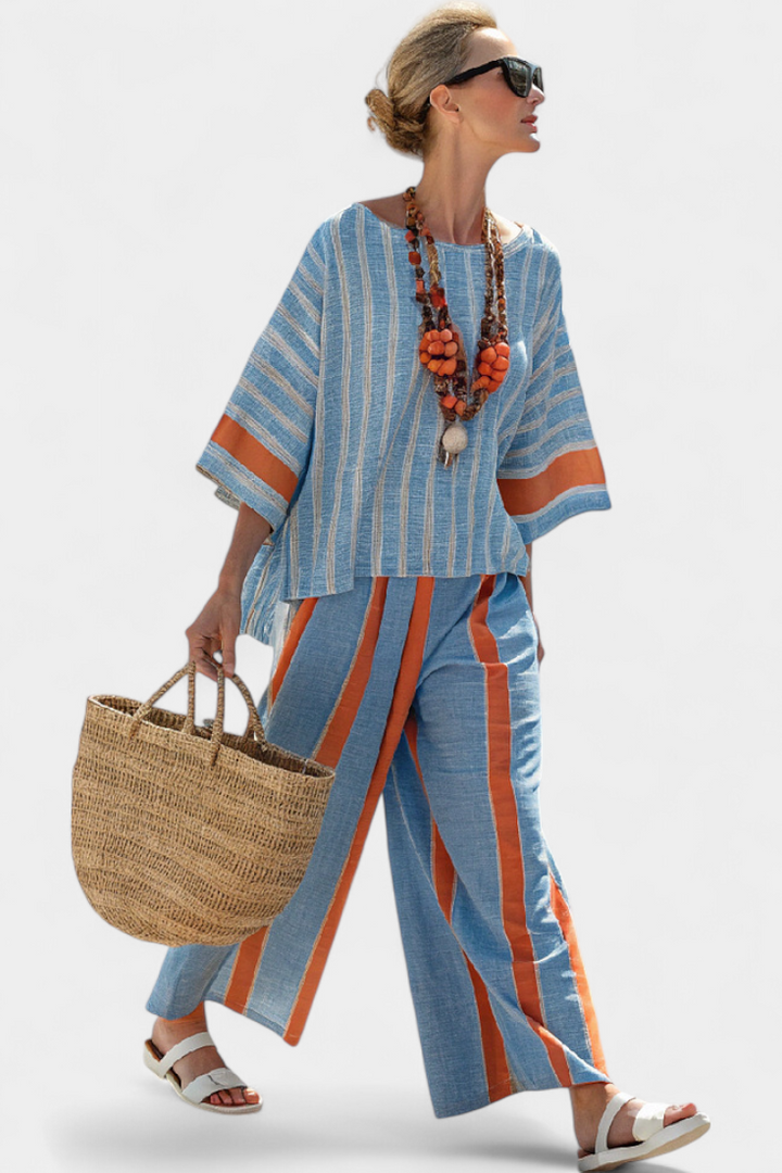 Opal | Matching Set with Striped Print and Wide Leg Trousers