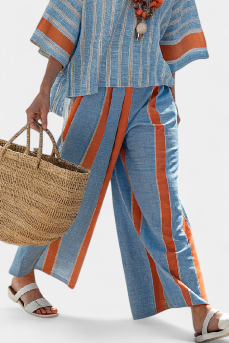 Opal | Matching Set with Striped Print and Wide Leg Trousers
