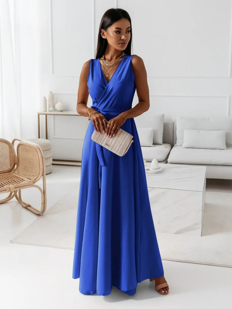 Patty | Maxi Wedding Guest Dress with V-Neck and Tie Waist