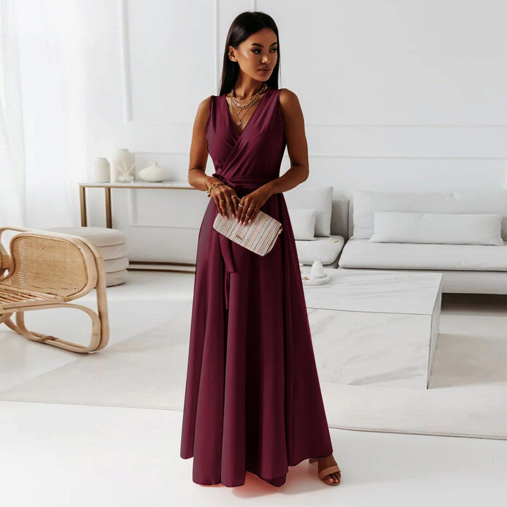 Patty | Maxi Wedding Guest Dress with V-Neck and Tie Waist