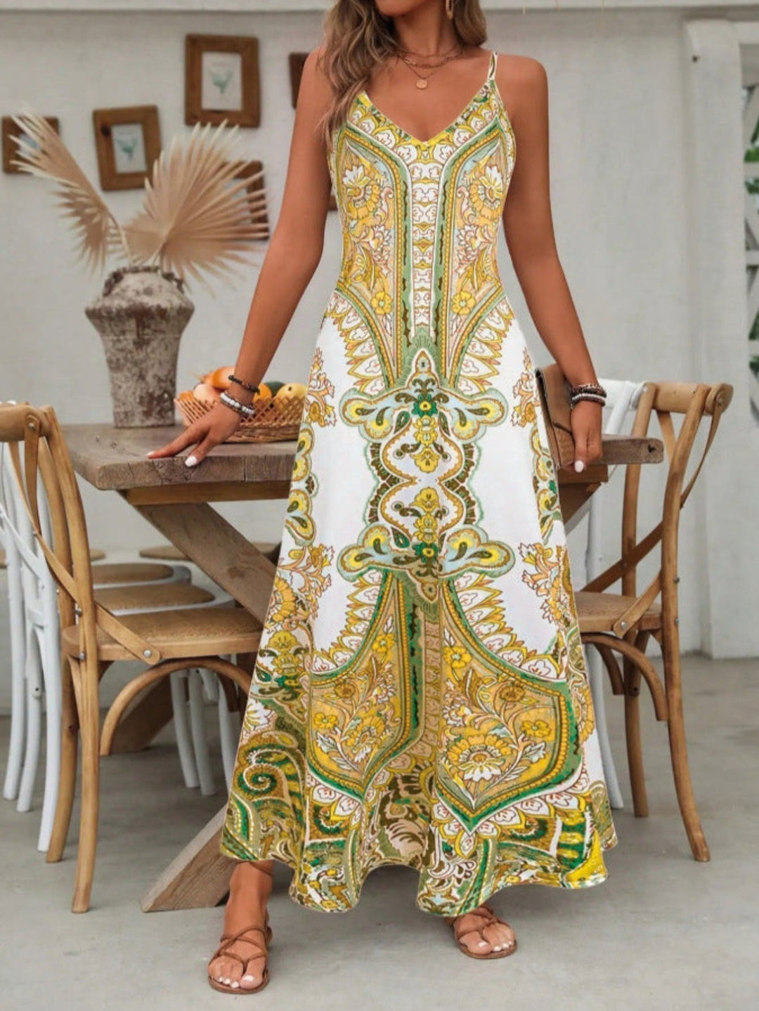 Sophia | Maxi Summer Dress with Boho Print and Spaghetti Straps