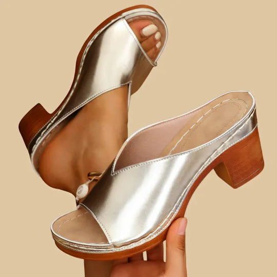 Maeve | Orthopedic Block Heel Mules with Open Toe