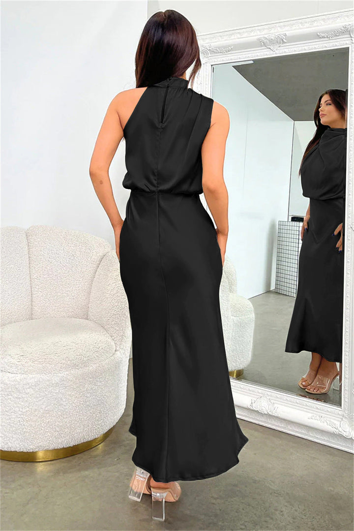 Diane | Maxi Halter Neck Dress with Cowl Drape