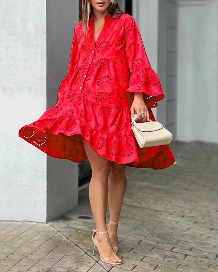 Fawna | Mini Summer Dress with V-Neck and Embroidered Detail