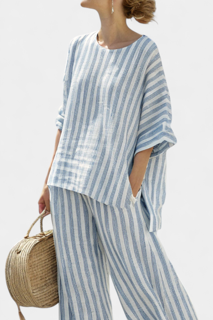 Pearl | Matching Set with Striped Print and Wide Leg Trousers