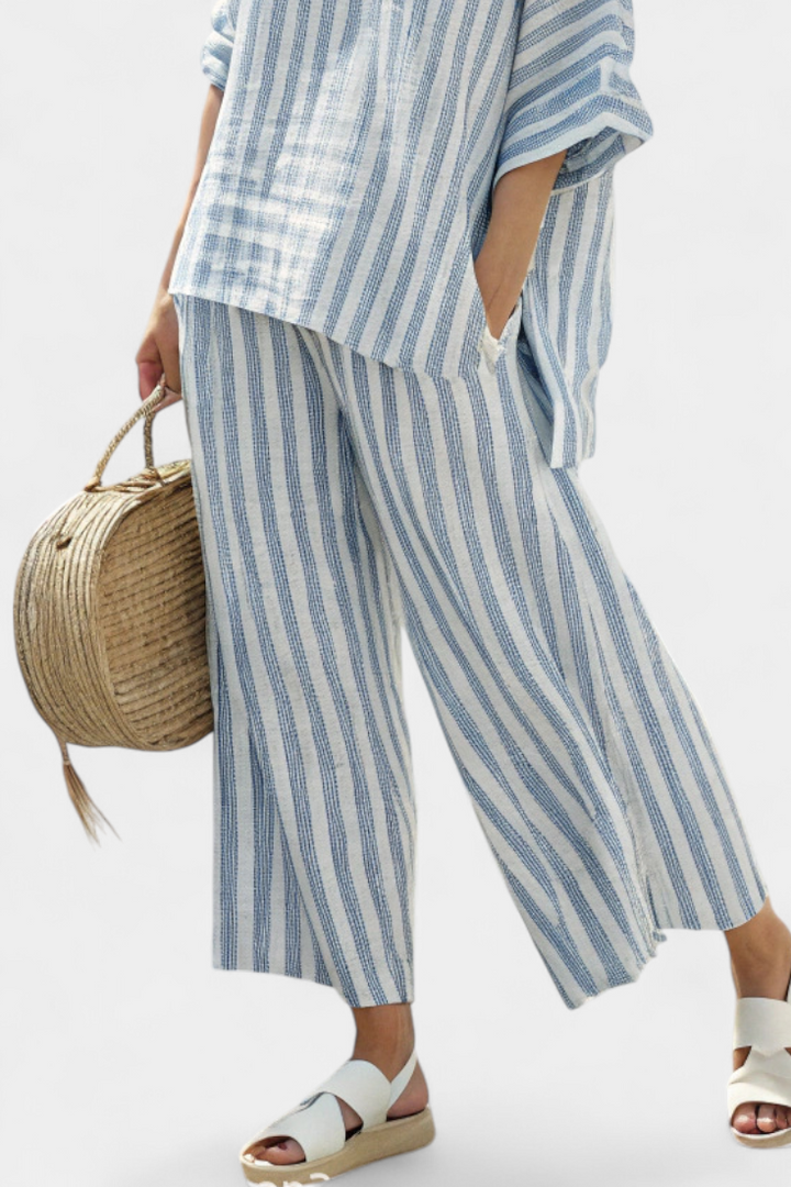 Pearl | Matching Set with Striped Print and Wide Leg Trousers