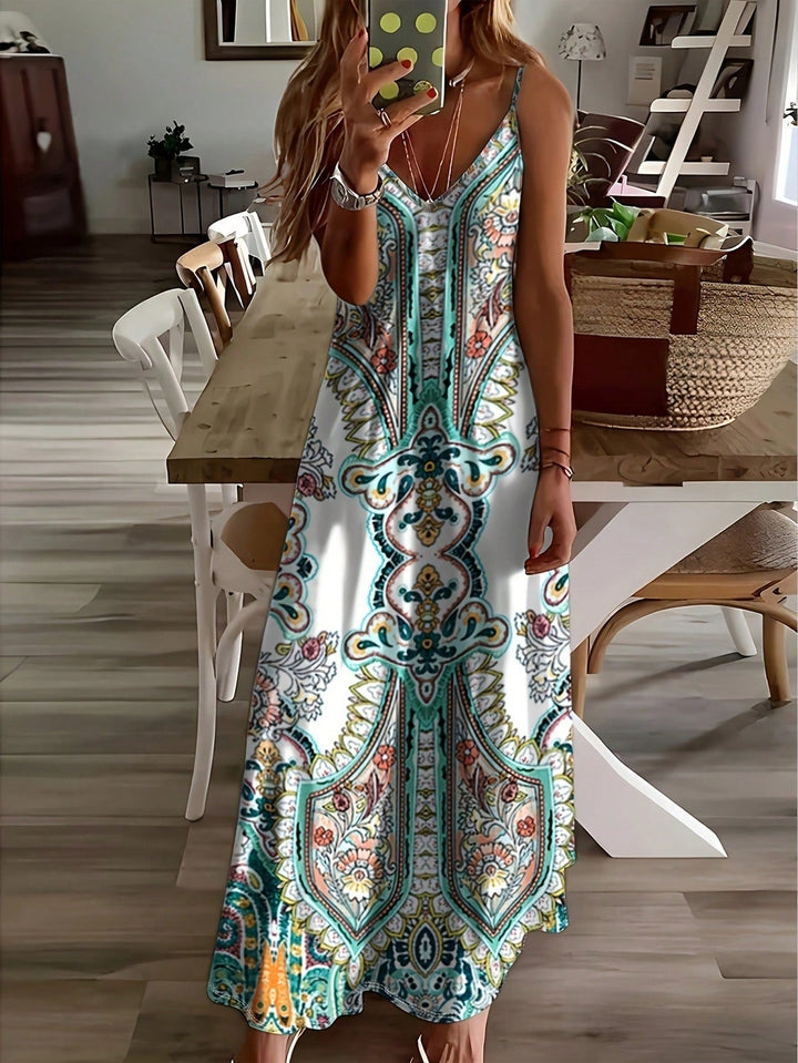 Sophia | Maxi Summer Dress with Boho Print and Spaghetti Straps