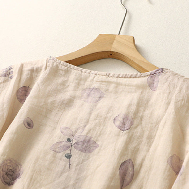 Hattie | Floral Print Blouse with Round Neckline and Three Quarter Sleeves