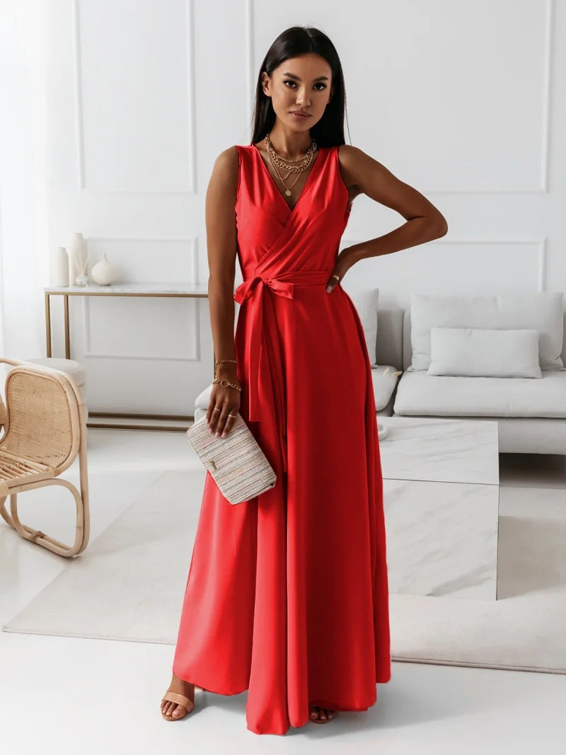 Patty | Maxi Wedding Guest Dress with V-Neck and Tie Waist