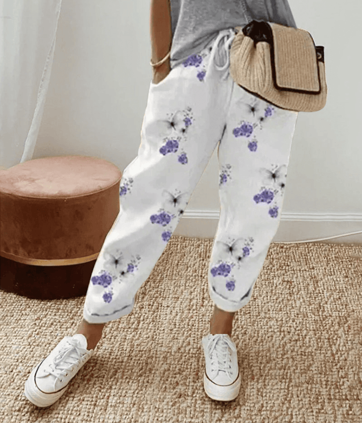Roz | Striped Trousers with Tapered Fit and Cuffed Hem