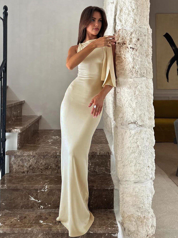 Danielle | Maxi Wedding Guest Dress with One Shoulder and Draped Bodice