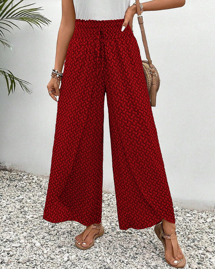 Wia | Floral Print Wide-Leg Trousers with Smocked Waist and Ditsy Print