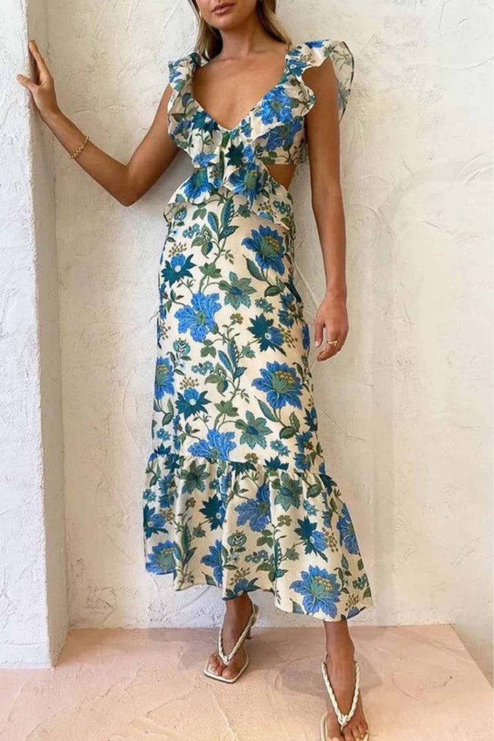 Mia | Maxi Summer Dress with Abstract Print and Ruffle Detail