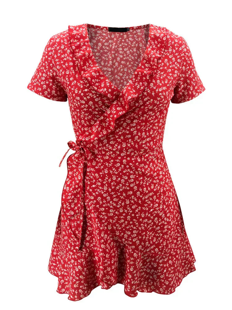 Chloe | Mini Summer Dress with Floral Print and Wrap Front