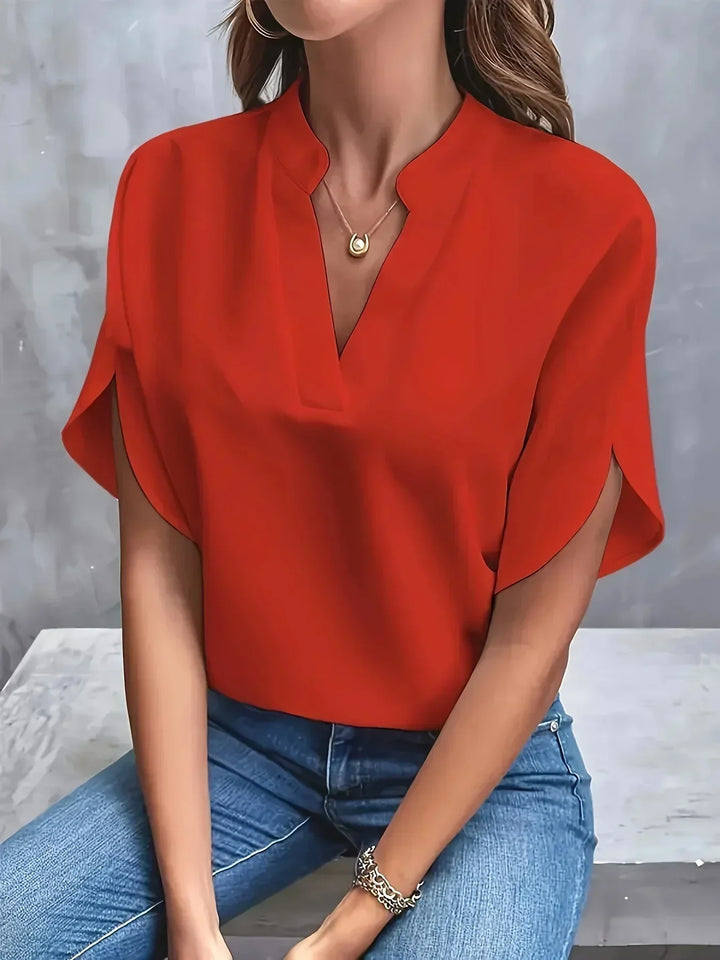 Leah | Flutter Sleeve Blouse with Split V-Neck and Plain Finish