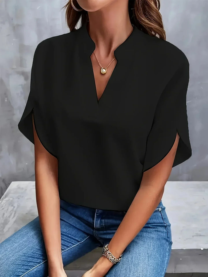 Leah | Flutter Sleeve Blouse with Split V-Neck and Plain Finish